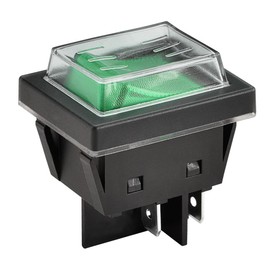 Heschen High Current Rocker Switch, 30A 250VAC, ON-OFF 2 Position, DPST, 4 Terminals, Green Light, T125, with Waterproof Cover (2, Green)