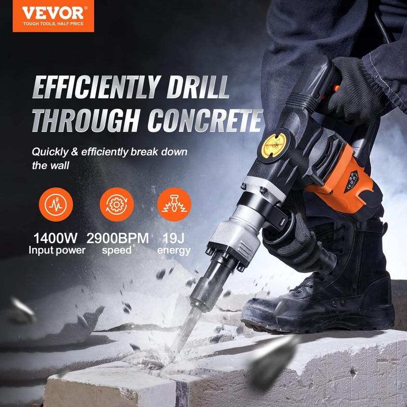 VEVOR Demolition Jack Hammer, MAX 1400W Electric Jackhammer Heavy Duty,