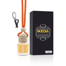 IKEDA Car Air Freshener, Multi- Scent, Hanging Bottle Design with Decorative Wooden Beads (citrus)