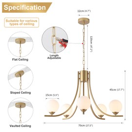 REGHT Gold Farmhouse Chandelier Modern Sputnik Chandelier for Dining Room Mid Century Chandelier Dining Room Light Fixtures with Withe Glass Globe Shades for Foyer Living Room Kitchen Island