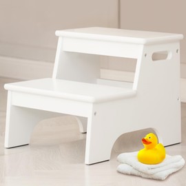 Forbena Wood Toddler Step Stool for Bathroom Sink, White Kids Toilet Step Stool for Potty Training, Small Child Baby Girl Boy 2 Stepping Stool with Handle for Kitchen Counter Nursery Bedroom Closet