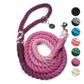 DJANGO Cotton Rope Dog Leash | 5 FT Ombre Rope Leash for Small Medium and Large Dogs with Custom Colors, Whipped Ends, and Beautiful Gold and Silver Hardware (Raspberry Purple Ombre)