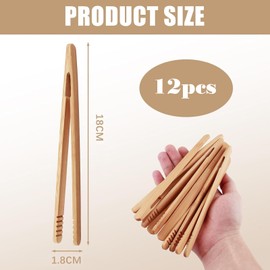 Hsyadazi 12 Stück Bambus Grillzangen - Wiederverwendbare Küchenzangen aus Holz (18 cm) - Ideal für Toast, Fleisch, Salat & Backwaren - Rutschfeste Servierzangen für Grillen & Kochen