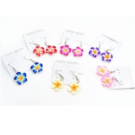 Lovely Hawaiian Plumeria Rubra Dangle Earrings Tropical Flower Bohemia Luau Beach Party Accessories for Women-6 Pairs