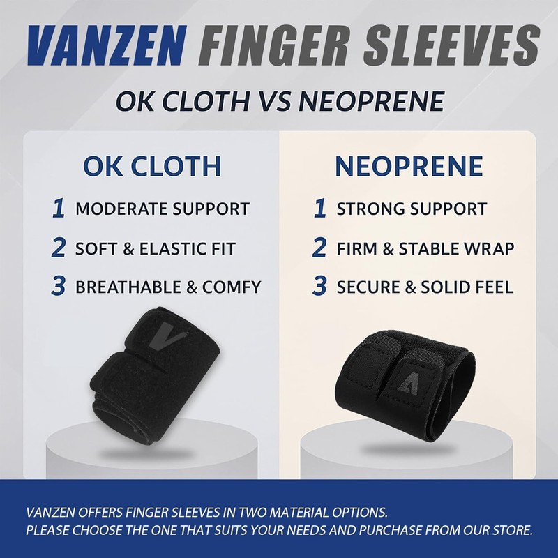 Vanzen Finger Splints, 2 Pack Neoprene Finger Buddy Straps, No