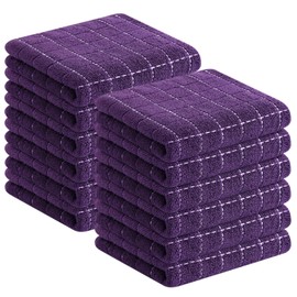 Homaxy 100% Cotton Terry Kitchen Towels(Purple, 13 x 28 inches), Checkered Designed, Soft and Super Absorbent Dish Towels, 12 Pack