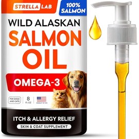 StrellaLab Wild Alaskan Salmon Oil for Dogs - Natural Omega 3 for Dogs & Cats, Itch & Allergy Relief, Skin & Coat Support - Fish Oil Liquid, EPA+DHA Fatty Acids for Hip&Joint, Immune&Heart Health 8 Oz