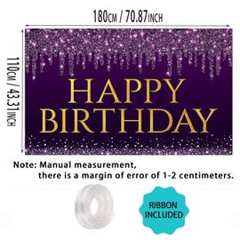 Atumbonan Happy Birthday Banner 70x43 Inch, Happy Birthday Party Banner Party Decorations with Beautiful Purple Sand Decoration Poster Background for Indoor and Outdoor Celebration
