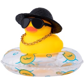 wonuu Car Rubber Duck Car Duck Decoration Dashboard Car Ornament for Car Dashboard Decoration Accessories with Mini Sun Hat Swim Ring Necklace and Sunglasses, A-Black-Transparent