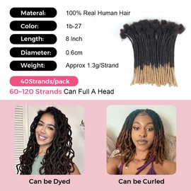 Lounoke 40 Strands Human Hair Loc Extensions, 8 inch Pencle Size 0.6cm,1B/27, Width Dreadlock Extension Real Human Hair
