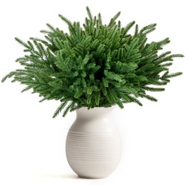 12 Pcs Christmas Norfolk Pine Branches 18 Inch Artificial Norfolk Pine Stems Faux Stem Greenery Pine for DIY Crafts Garland Wreath Xmas and Home Decor