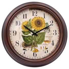 VIKMARI 12 Inch Sunflower Wall Clock Large Silent Non Ticking Vintage Clock for Kitchen Living Room Bedroom Office