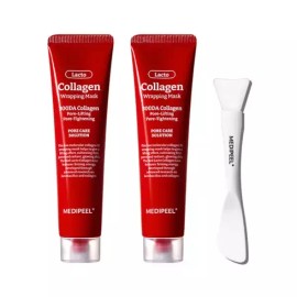 Medipil [메디필] 레드 락토 콜라겐 랩핑 마스크 70ml 2개 + 전용브러쉬 Medipill Red Lacto Collagen Wrapping Mask 70ml 2pcs + Special Brush