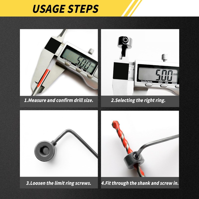 8Pcs Drill Bit Depth Stop Collar Ring 3-10 mm Locator
