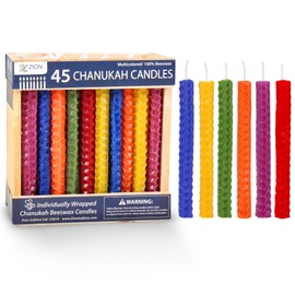 Natural Beeswax Hanukkah Candles Sweet Scented Aroma Candle Set of 45 Multicolored Chanukah Candle Set by Zion Judaica
