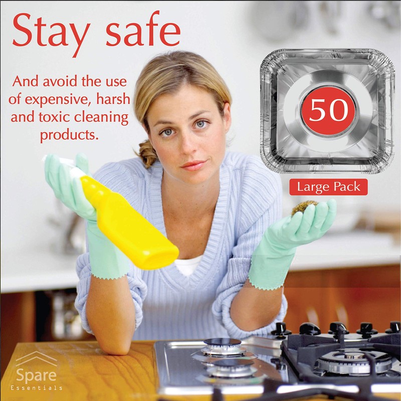 Disposable Gas Burner Liners 50 Pack, Aluminum Foil Square Stove