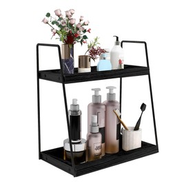 Dorhors 2 Tier Bathroom Counter Organizer Storage,Vanity Organizer for Bathroom Counter,Wood Standing Rack for Kitchen(Black)
