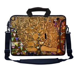 Meffort Inc 17 17.3 inch Neoprene Laptop Bag Sleeve with Extra Side Pocket, Soft Carrying Handle & Removable Shoulder Strap for 16" to 17.3" Size Notebook Computer - Klimt Tree of Life Design