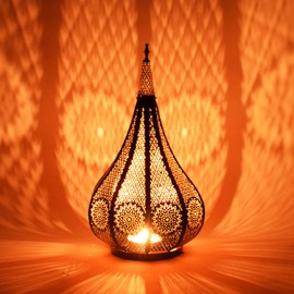 Oriental Metal Lantern, Ezana, Black, 36 cm, Moroccan Garden Lantern for Outdoors or Indoors, Moroccan Oriental Lantern, Garden Lantern, for Hanging or Standing