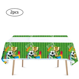 Egami 2pcs Soccer Party Tablecloth Table Cover Party Supplies Soccer Party Decorations 70 inches x 42 inches for Soccer party supplies (Green Soccer HH)