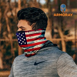 ARMORAY Face Mask Washable & Reusable Balaclava Neck Gaiter - Sun Protection Bandana Scarf Masks for Men & Women Hiking Fishing (USA FLAG)