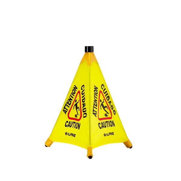 Alpine Industries Pop-Up Wet Floor Sign - Portable Three Sided Caution Cone - Slip & Fall Accident Prevention - for Commercial & Office Use (20 inches)