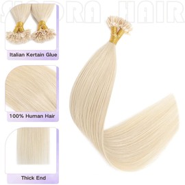 Sindra U Tip Hair Extensions Keratin Pre Bonded Hot Fusion Platinum Blonde 20 Inch 50 Gram 50 Strands/Pack U Tip Real Human Hair Extensions #60 20"