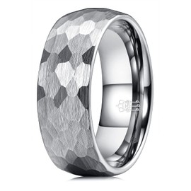 THREE KEYS JEWELRY Mens Womens Tungsten Carbide Unisex Wedding Hammered Bands Rings for Men Women 8mm Comfort Fit Vintage Silver/Personlized Rings/Custom Rings 13
