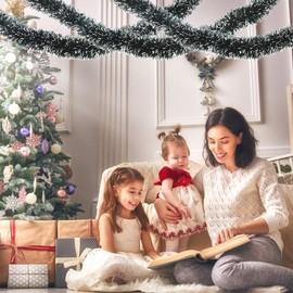 VEYLIN 10 Meters Green/White Christmas Tinsel Garland for Xmas Tree Home Office Party Supplies