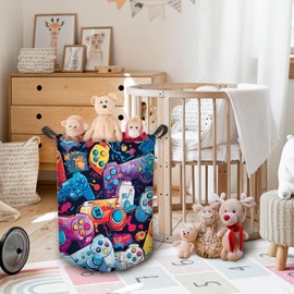 HKTZM Game Controller Boys Laundry Basket, Toybox for Boys Room, Colorful Gaming Laundry Basket Hamper Waterproof Collapsible Clothes Toys Storage Bin Organizer for Bedroom Bathroom Kids Gamer Room