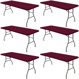 6 Pack 6 Foot Picnic Table Cover Fitted Elastic Tablecloth for Rectangle Tables Waterproof Stretch Washable Folding Indoor Outdoor Spandex Table Cloth for Parties Banquet Camping (Wine Red,30" x 72")