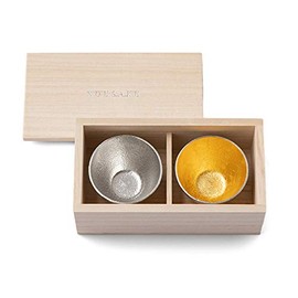 Nosaku E00104 Gui Cup Tin and Gold Foil Set with Paulownia Box