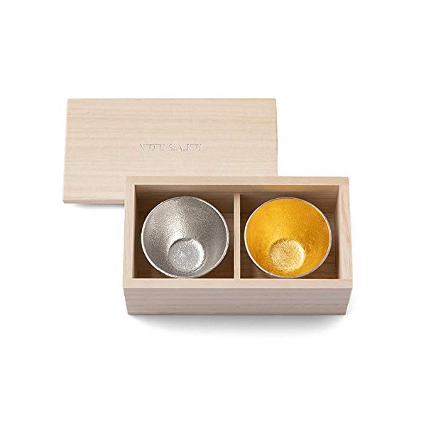 Nosaku E00104 Gui Cup Tin and Gold Foil Set with Paulownia Box