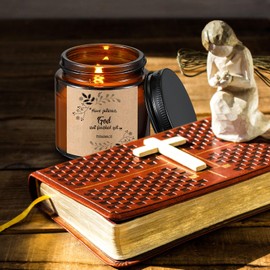 Demissle 12 Pcs Spiritual Gifts for Women Bible Verse Religious Candles Inspirational Freesia Scented Jar Candles Bulk Faith Spiritual Catholic Religious Gifts for Friend Mom