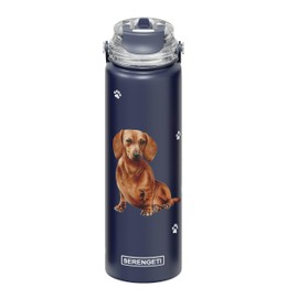 SERENGETI 24 Oz Water Bottle Stainless Steel with Spill Proof Lid - Double walled Vacuum Insulated water flask - Realistic 3D Print of your favorite dog (Dachshund red)