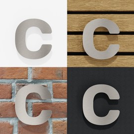 N-01-C-E House Number C Solid Weatherproof and Rustproof Stainless Steel 14 cm with Mounting Material Brushed Design House Number Plate