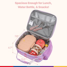 Bagseri Kids Lunch Bag Girls - Thermal Insulated Lunch Box Tote with Water Bottle Holder, Reusable Leak-Proof Kids Lunch Box for Daycare & School, Purple Butterfly (Containers Not Included)