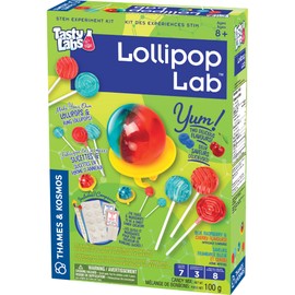 Thames & Kosmos Lollipop Lab STEM Experiment Kit | Make Yummy Red Cherry & Blue Raspberry Lollipops & Ring Lollipops | Explore Chemistry & Math | Includes Real Candy Thermometer, 2-Language Ver, EN/FR