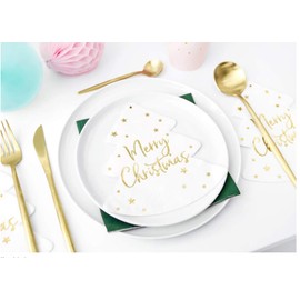 Pack of 20 Napkins Christmas Tree Merry Christmas Napkins White Gold in the Shape of Christmas Tree Decoration Christmas Party Christmas Decoration