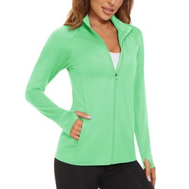 MAGCOMSEN Women's Running Jacket Lightweight Quick Dry Long Sleeve Shirts Sun Protection Shirts Jacket Women Mint Green S