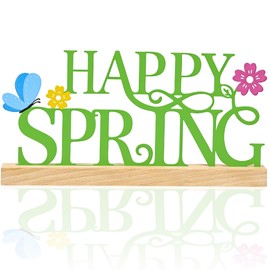 BCCSNNM Metal Happy Spring Sign, Spring Decorations for Home, Spring Flower Butterfly Table Centerpiece Decoration for Home Mantel Office Desk Shelf (Spring)