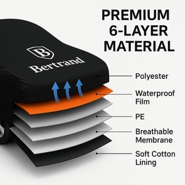 BERTRAND Extra-Large SUV Cover – Waterproof 6-Layer Outdoor Shield – Cotton-Lined, Windproof – 100% UV Resistant – Zipper Access – Reduces Hail Impact – Fits Most Large SUVs (YXL)