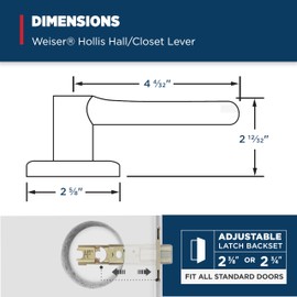 Weiser Hollis Satin Nickel Square Rose Door Handle, Reversible Passage Lever, Interior Door Handles for Hall and Closet Door, Non-locking Hall/Closet Door Handles, Modern Home Décor