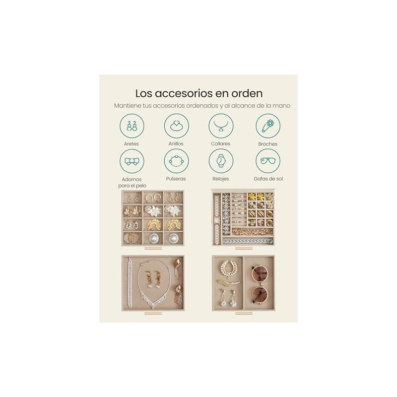 SONGMICS Caja de Joyas, 4 Niveles, Tapa de Cristal, 3