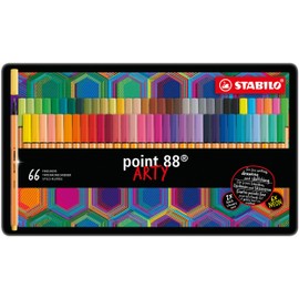 Fineliner - STABILO point 88 - ARTY - Tin of 66 - Assorted Colours
