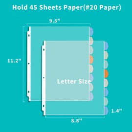 Binditek 48 Pack Heavyduty Clear Sheet Protectors with 8 Tabs, Sturdy Binder Sheet Protectors for 3 Ring Binder Letter Size, Multicolor Tabs, 8.5 x 11 Inches, Polypropylene, 6 Set, Label Sticker