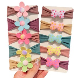 Wenlly 10 Pieces Hair Ties, Cute bow & flower Elastic Hair Rope Bands Ponytail Holders, Multicolor