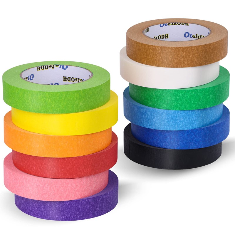 Oleitodh 12 Rolls Colored Masking Tape-1 inch x 660 Yards