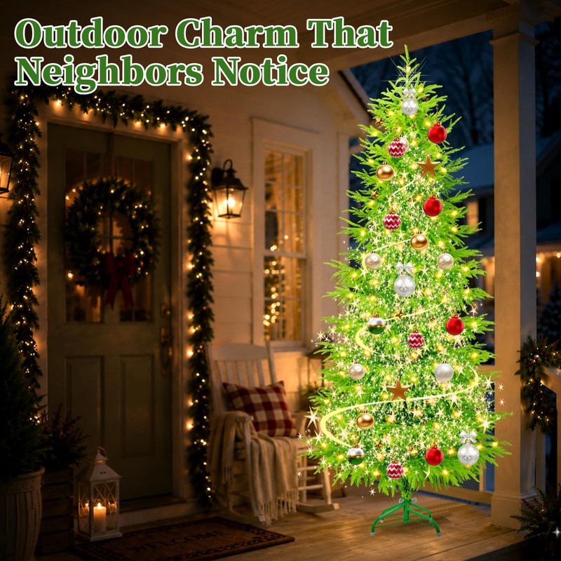 Prelit Lime Green Whimsical Bendable Christmas Tree, 2-in-1 Dual Style