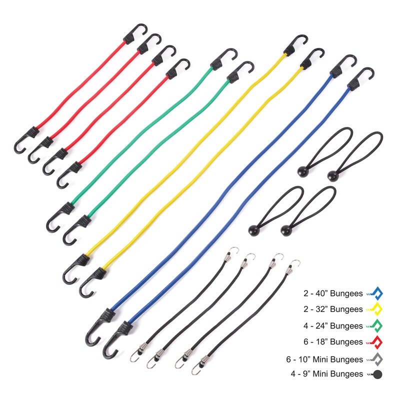 Wellmax Premium Bungee Cord Set with Heavy Duty Hooks and